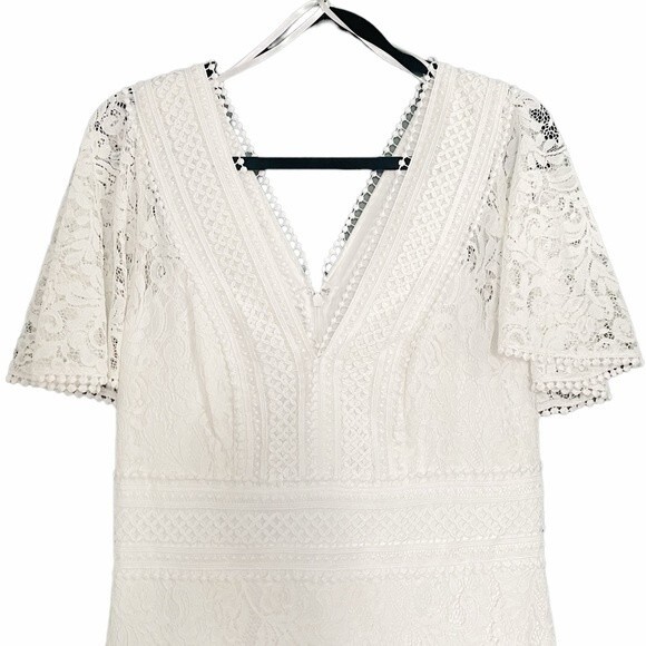 NWT Eliza J Fit & Flare Ivory White Lace Flutter Sleeve Short Dress Size 14 NEW - Picture 6 of 15